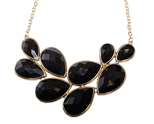 LUX ACCESSORIES Faceted Black Teardrop Stone Bib Gold Chain Necklace