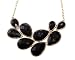 Lux Accessories Faceted Black Teardrop Stone Bib Gold Chain Necklace