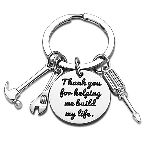 Dad Keychain Dad Gifts from Son Daughter Christmas Gift Keyring Father's Day Gift for Dad Papa Daddy (Thank You for Helping me Build My Life)