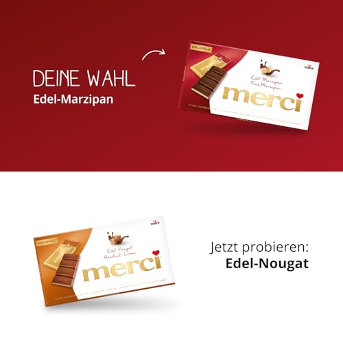 merci Tafelschokolade Edel-Marzipan – 1 x 112 g – Feinste Täfelchen aus Edel-Zartbitterschokolade mit 38% Marzipan Füllung – Schokolade in Goldpapier verpackt
