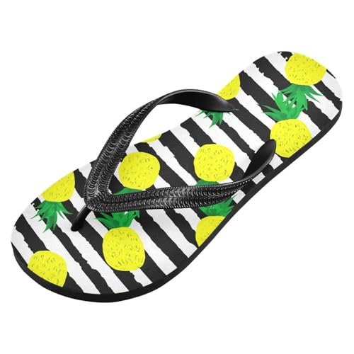 Striped Pineapple Fruit White Flip Flops for Beach Thong Sandals Anti-slip Lightweight Beach Shoes for Indoor Outdoor House2