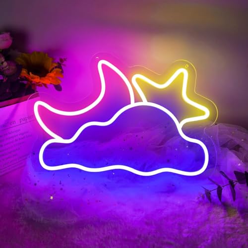 Großes Neonschild mit Mond, Wolke, Stern, 41,9 x 27,9 cm, dimmbar, LED-Neonlicht, USB-betrieben, Wanddekoration für Kinderzimmer, Schlafzimmer, Wohnzimmer, Weihnachts- und Geburtstagsgeschenk