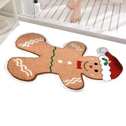 GkgWuxf Gingerbread Man Rug, Christmas Gingerbread Door Mat, Christmas Kitchen Rugs, Anti-Slip Gingerbread Decor Rug, Cute Gingerbread Bath Mat, Gingerbread Floor Mat for Door Entrance - Image 2