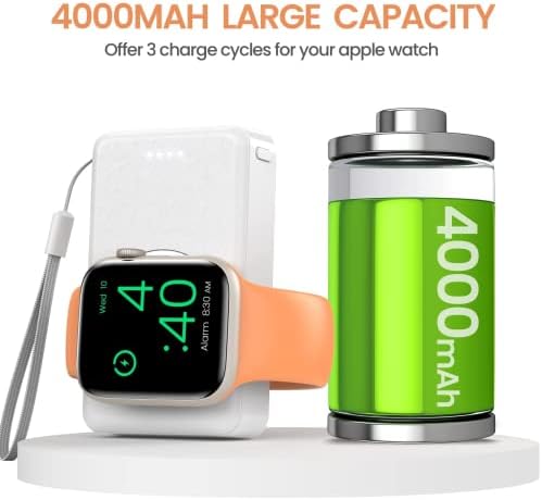 LVFAN Wireless Charger for Apple Watch 8, 4000 mAh Magnetic Charger for iWatch, Travel Charger Power Bank Battery Pack for Apple Watch Series 8 7 6 5 4 3 2 1 SE Ultra - White