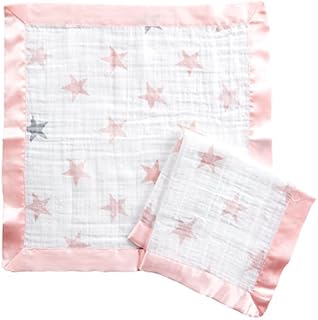 aden + anais Star Security Blanket - Pack of 2 | Pink & White, Soft & Breathable 100% Cotton Muslin with Satin Trim | Square Comforter Set for Girls | Newborn & Infant Essentials