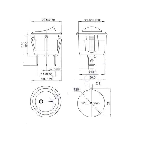Interruptor negro de 3 pines y 23 mm para solucionar fallos de encendido en aparatos de 10A 3