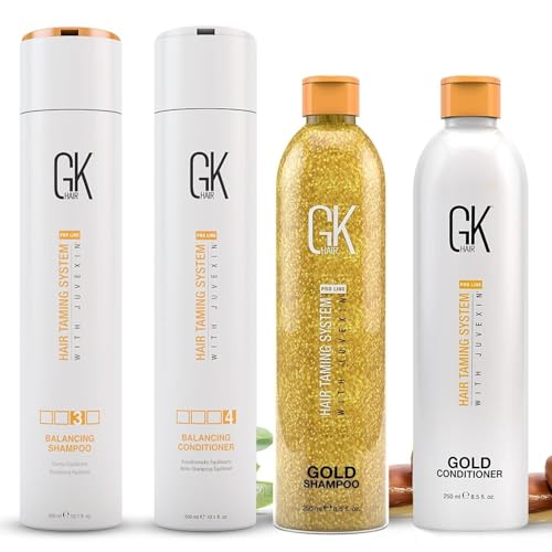 GK Hair Balancing Shampoo & Conditioner 300 ml + Gold Shampoo & Conditioner Set 250 ml – Cheveux Doux, Brillants et Faciles à Coiffer