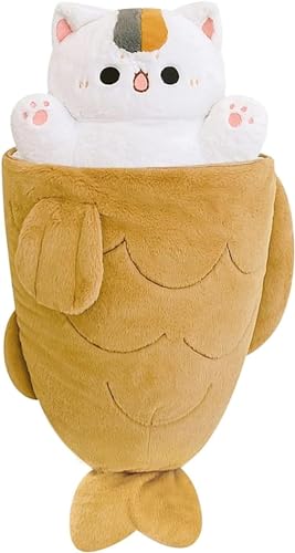 Geyaziu 大型 たい焼き猫 ぬいぐるみ 枕 かわいい子猫 魚の中の2イン1 面白いぬいぐるみ 衣装 かわいい眠れる人形 ぬいぐるみ 女の子 男の子 (80CM)