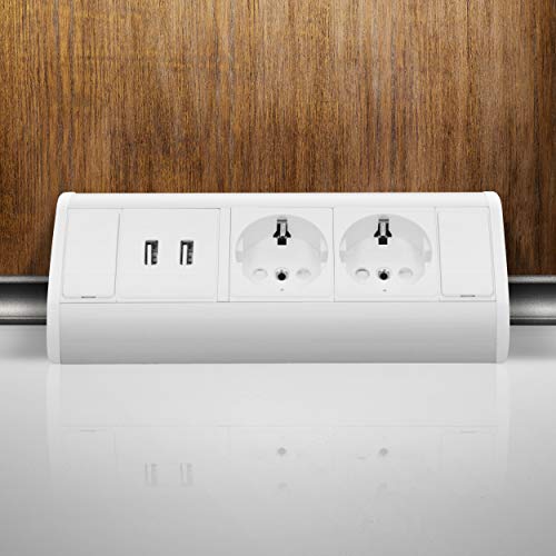 ORNO OR-GM-9003/W-G(GS) Ecksteckdose 2 Fach mit Kindersicherung + 2X USB Ladegerät 45° Aufbau-Montage