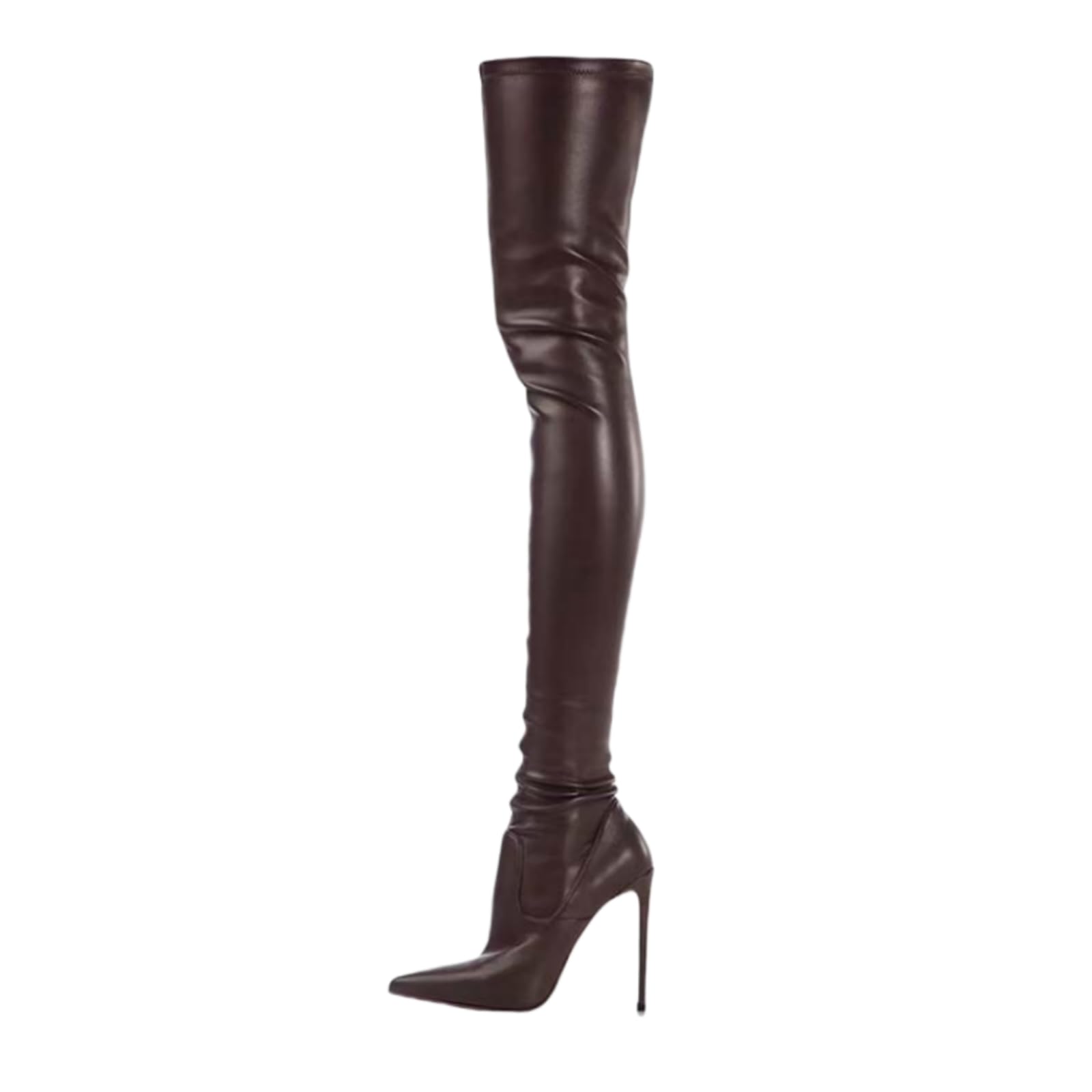 MANYUBEI Women's Over The Knee Boots Ladies Elastic Thigh High Stiletto Heel Large Size Pointed Toe Long Boots 12 Cm/4.72 Inches, 40 EU, Coffee
