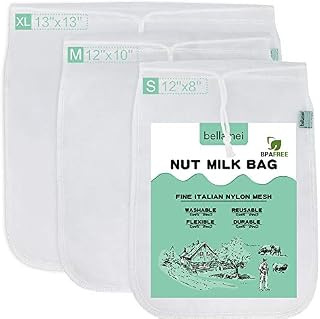 Bellamei Nut Milk Bag Reusable 3 Pack 200 Micron Nut Bags For Almond/Soy