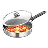 Sartenes de freír antiadherentes, batería de cocina de inducción con tapa | Sartén de inducción compatible – para huevos de carne, panqueques, cocina, camping restaurante, cocina eléctrica casera
