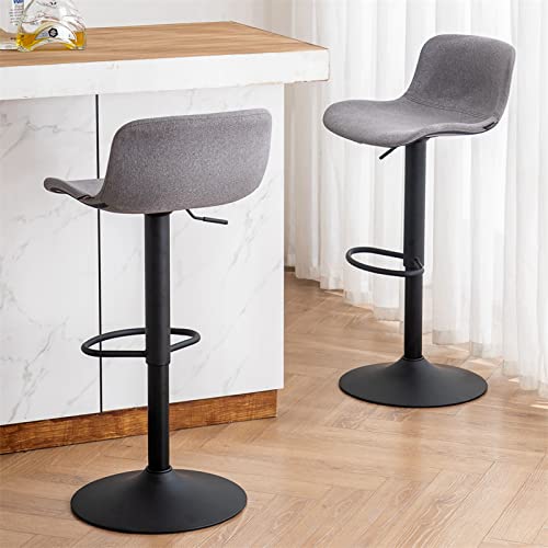 Kidol & Shellder Bar Stools Set Of 2 Grey Swivel Bar Chairs Adjustable Barstools Bar Height Fabric Padded Seat Counter Stools,3 Mins Quick Assembly,Loads Up To 300Lbs #TOP3