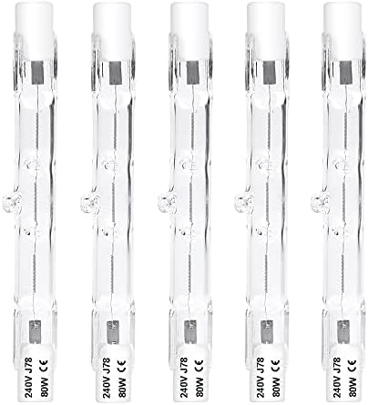Luxvista R7S 78mm 80W Halogen Bulb Dimmable, J78 T3 Linear Halogen Pencil Lamp 1390lm Spotlight for Floor Lamps, Landscape Lights, Security, Streetlight (5-Pack, Warm White 2800K)