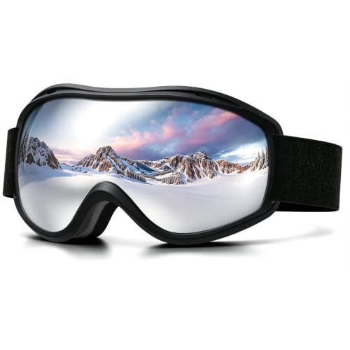 AVV Ski/Snowboard Goggles for Men Women OTG Anti Fog UV Protection Silvery