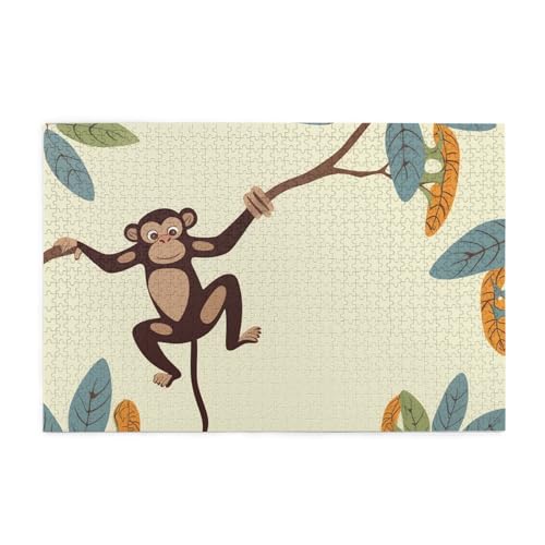 1000 Piece Jigsaw Puzzle for Adults Personalized Picture Puzzle Monkey Hanging on Tree Branch Customized Wooden Puzzle for Family, Birthday, Wedding, Game Nights Gifts, 29.5x19.7
