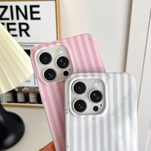 SmoBea for iPhone 13 Pro Max Case Cute Glitter Striped Phone Case Soft TPU Slim Shockproof Phone Cover for Women Girls, Blue and White by SmoBea - Used condition - Image 3