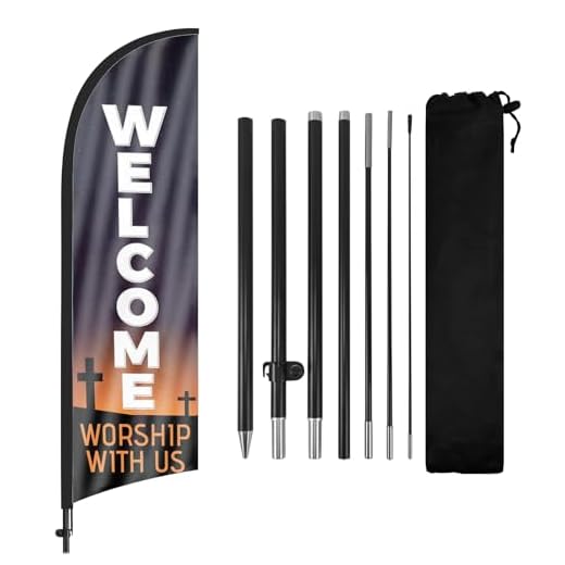 Welcome Worship with Us Feather Flag with Pole Kit 8Ft - Inspiring Outdoor Church Signage, Invitation Display for Sunday Services Ministry Events