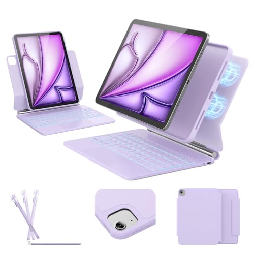 Image of for iPad Air 11-inch Case with Keyboard (M3 /M2, 2025 /2024), Keyboard for iPad Pro 11 inch (1 /2 /3 /4th Gen) & Air 4 /5, Portrait /Landscape Mode, 11-Color Backlit, Removable Protective Case, Purple