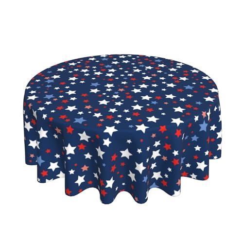 Image of Memorial Day Patriotic Round Tablecloth 60 Inch Independence Day Liberty Star Waterproof Heat Resistant Reusable Table Cloth July 4th Decorations Table Cover for Holiday Kitchen Dinning Party Decor