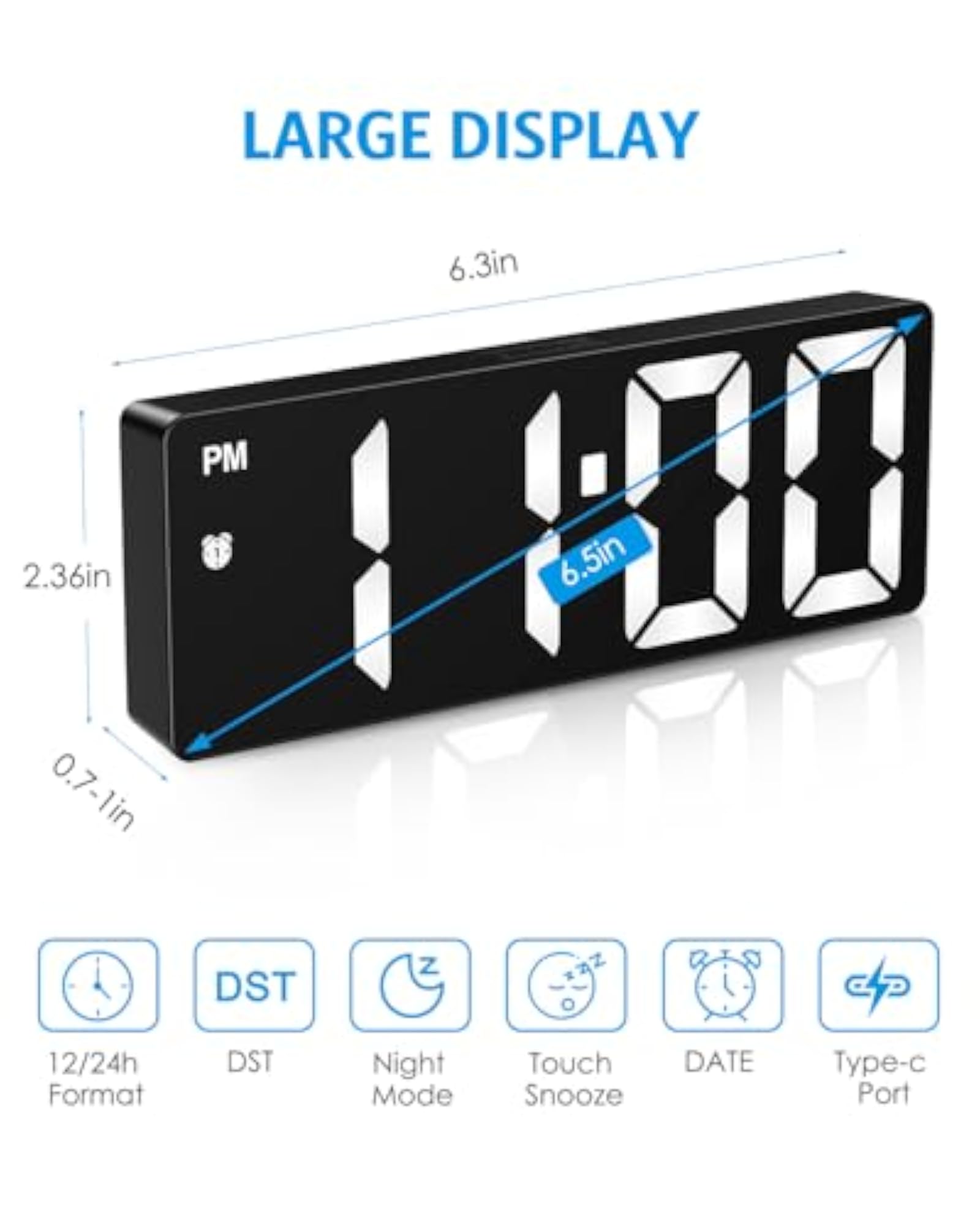 Digital Alarm Clock with Temperature Display, Voice Control
