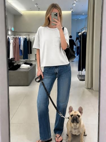Image of ATHMILE Womens Crop Tops Workout Shirts Gym Oversized Spring Summer Basic Tees Short Sleeve Casual Loose Drop Shoulder 2026