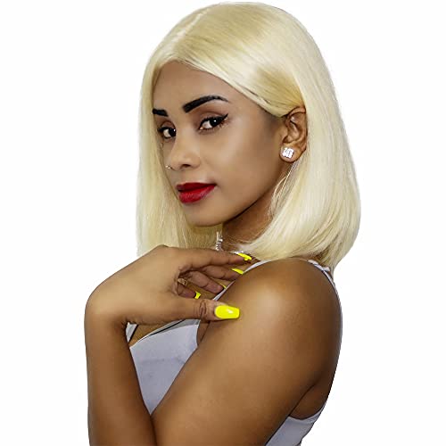 FalaFala 613 Blonde Bob Wig Brazilian Human Hair Straight 13x6x1 T Part Short Bob Transparent Lace Front Wig for Black Women 150 Density Bleached Knots (8 Inch)