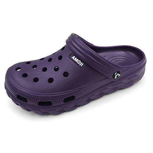 Amoji Garden Clogs Shoes Garden Shoes Water Adult Clogs Rubber Yard Shoes AA1521 Purple Size 11 Women/9 Men
