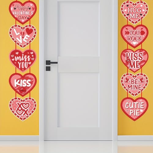 Image of 1 Pair Heart Door Sign Red Heart Paper Door Hanger Love Door Decorations Wedding Party Anniversary Home Front Door Decorations Window Wall Heart Shaped Decor