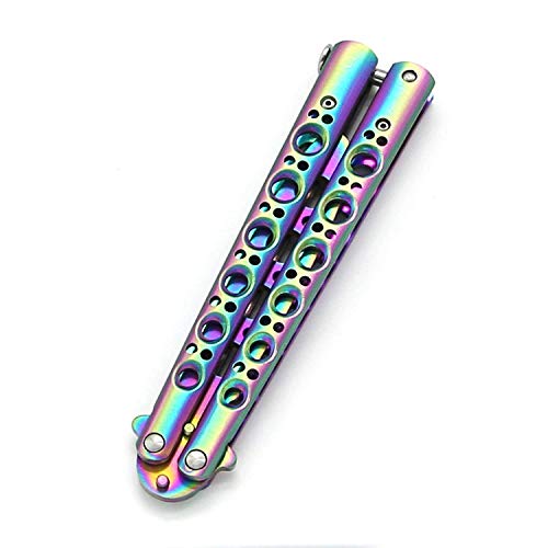 Topoint Rainbow Stainless Steel Blunt Training Balisong Practice Dull Pocket Knives Trainer Tool, Martial Arts Practice Trainer Knife Tool Sticks Titanium Knife #TOP4