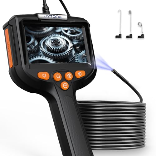 Image of Borescope with Light, 4.3-Inch HD Display, 5.5mm Lens, 6.6 ft, Black | IP67 waterproof protection, six dimmable LEDs, over 4-hour rechargeable battery, hook, magnet, and side-mirror accessories