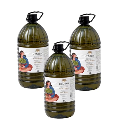 UnOlivo Aceite de Oliva Virgen Extra Ecológico Pack 3x5L PET | Variedad Picual | Cosecha Propia | Procedente de Jaén