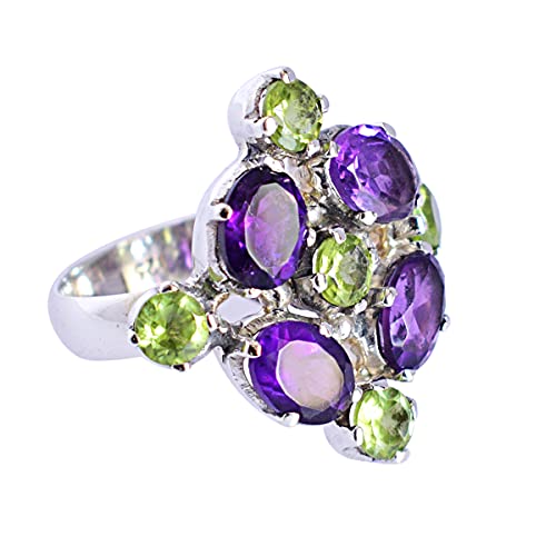 Bague améthyste naturelle péridot fait main bague argent 925 massif
