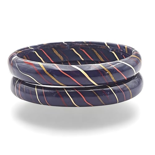Image of Traditional Rajasthani Lac Bangles for Women and Girls, Jaipuri Lahariya Design Lakh Lah Kada, Multicolor Striped Pattern, Red Green Maroon Sky Blue Pink Purple Yellow Grey Set of 2