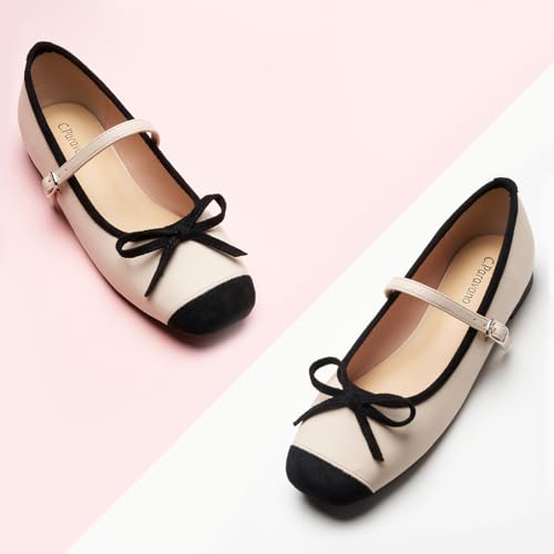 Image of C.Paravano Women's Mary Jane Flats | Square Toe Ballet Flats | Daily Wear Work Shoes | Dress Shoes with Adjustable Straps