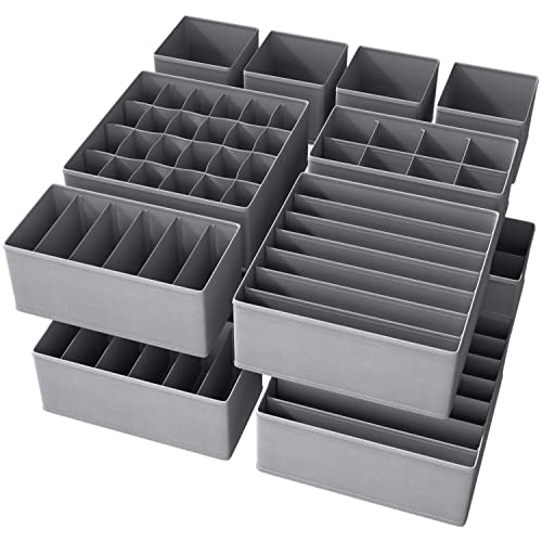 Image of NAC HOOH Drawer Underwear Organizer Divider Fabric Foldable Dresser Storage Basket Organizers and Storage Bins for Storing Bra Ties Lingerie Undies Sock Panty Belts Clothes Scarves Grey