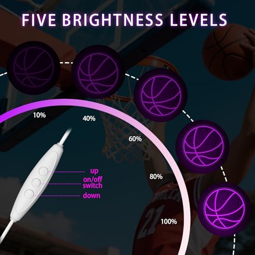 Image of Basketball Neon Sign Sport Led Basketball Light for Wall Decor Dimmable Sign Birthday Kids Christmas Gift Fans Sport Room Bedroom Decor for Boys