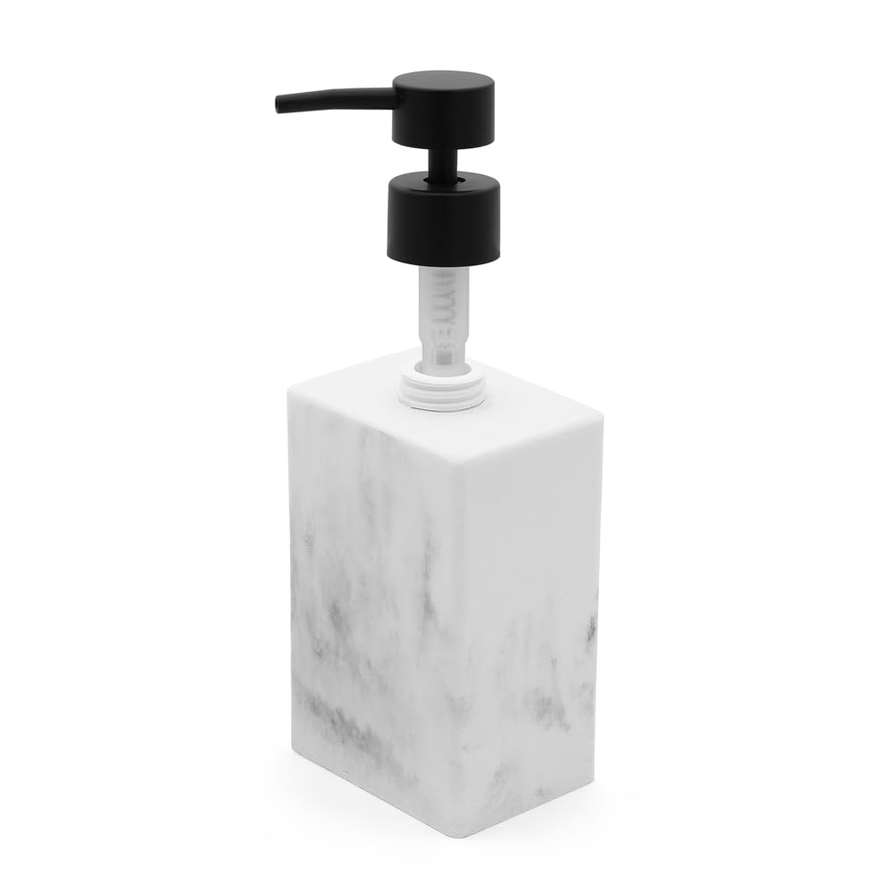 Set Accessori Bagno 2 Pezzi Con Dispenser Sapone Liquido E Bicchiere Porta Spazzolini In Poliresina Effetto Marmo Bianco Della Linea Marmo