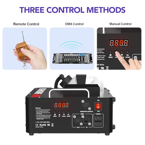 Máquina de humo de 2000 W, con 24 columnas de aire verticales para escenario | Salida de humo de 2000 W, efecto de humo vertical con 24 columnas de aire, control DMX512 con pantalla LCD para espectáculos en vivo, DJs, bodas y fiestas miniatura 2