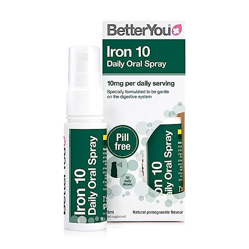 BetterYou - Iron 10 | Hierro en Spray Oral Sabor Granada 25ml | Apoyo al Sistema Inmune y a la Disminución del Cansancio y la Fatiga | 32 Dosis de 10mg | Apto para Veganos y Vegetarianos