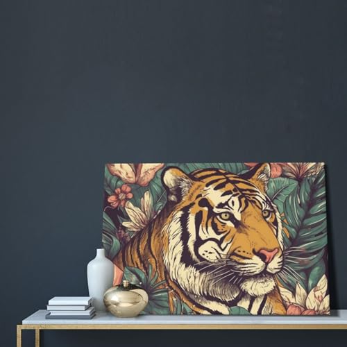 Toile tigre tropical HD pour mur blanc terne