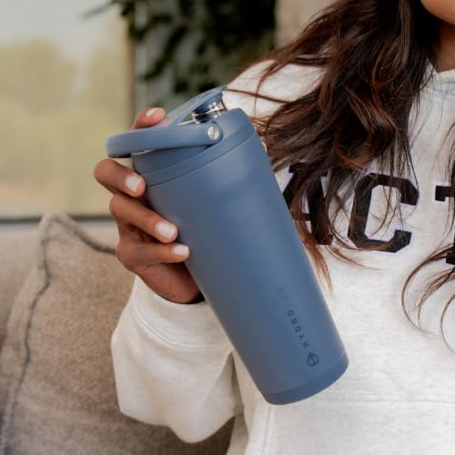 Image of HydroJug Insulated Protein Shaker Bottle 24 oz, Silent Mixing, Cascade | Leak-resistant, triple wall insulated, flip-top cap, antimicrobial Tritan lid, bucket handle, cup holder fit, dishwasher safe