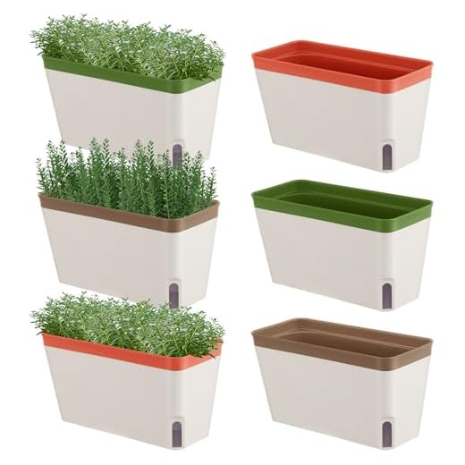 SiliFine 6 Set Window Herb Planter Box Self Watering Plant Pots 10.6 Inch Rectangular Herb Pots Decorative Garden Flower Box for Indoor, Succulent,Vegetables, Flowers
