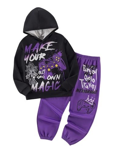 SweatyRocks Boy's Clothing Sets Letter Graphic Hoodie and Elastic Waist Sweatpants 2 Piece Outfits