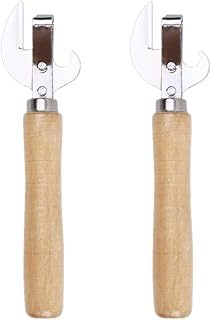 2 PCS Can Opener Vintage Can Opener Manual Can Opener Wooden Handle Bottle Opener Manual Side Cut Stainless Steel Traditional Stab Can & Tin Opener and Corkscrew for Restaurant Home Camping