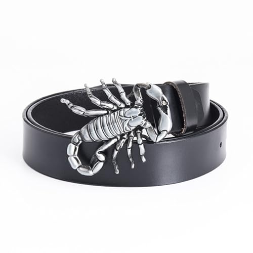 Genuine Leather Belts for Men, Personality Scorpion Bucklemens Western Belt for Casual Pants, Jeans