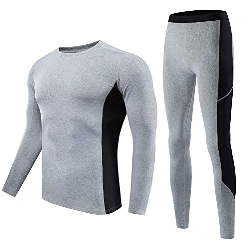 ZanYeing 上下セット 防寒発熱 インナー メンズ アンダーウェア コンプレッション レディース パワーストレッチ 長袖シャツ ヒートテック 抗菌 防臭 防寒肌着 裏起毛 スポーツ トレーニングトップ 吸汗速乾 タイツ グレー L