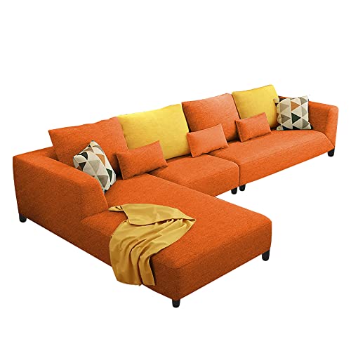 Image of Casaliving Minta LHS 6 Seater L Shape Sofa Set for Living Room (Orange Colour Fabric) Premium Fabric Sofa Set for Living Room | Hall | Office Room