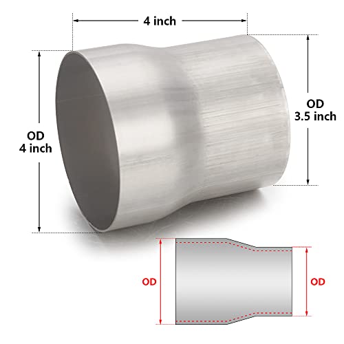 Image of A-KARCK Exhaust Adapter Connector 3.5 inch OD to 4 inch OD, Exhaust Pipe Reducer 4 inch Overall Length 304 Stainless Steel