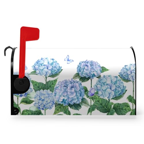 Dacawin Hydrangea Flowers Magnetic Mailbox Cover Spring Summer Blue Floral Mailbox Covers Standard Size 18 x 21 Inch Outdoor Letter Post Box Wraps for Garden Yard Home Decor